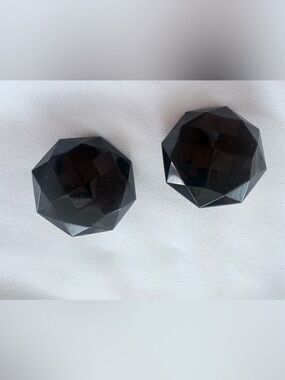 Pair of Vintage, Faceted Black Clip-On Earrings